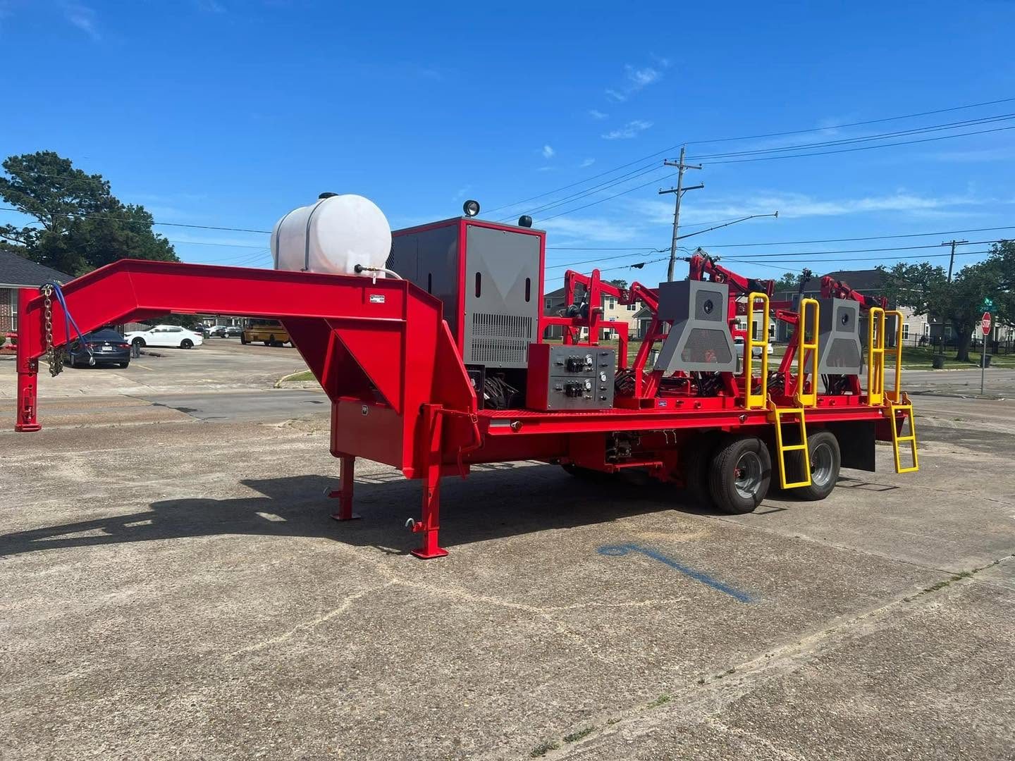Custom hydraulic spooling trailer with dual hose reels built by PH